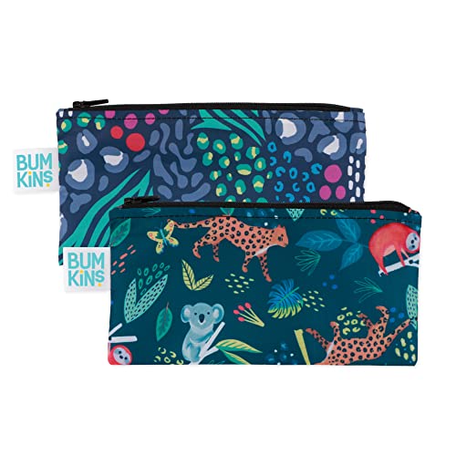 Bumkins Reusable Snack Bags - Washable, Food-Safe, Waterproof Fabric, 2-pack Jungle & Animal