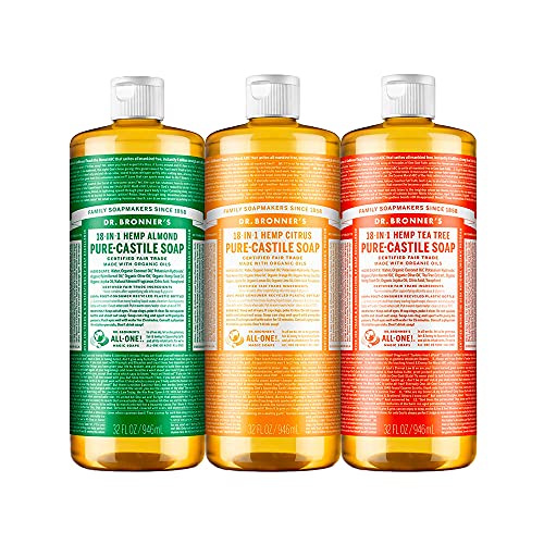 Dr. Bronner's Body Soap Variety Pack - Organic Ingredients, 18-in-1 Uses, 3 Scents - 32oz Each