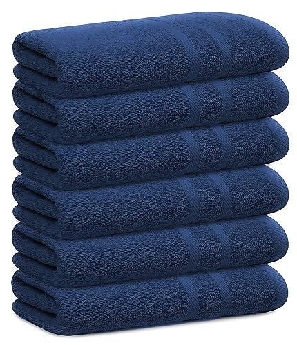 Looperry Small Bath Towel Set - Soft, Absorbent Cotton, Oeko-Tex Certified - 6 Pack, Navy