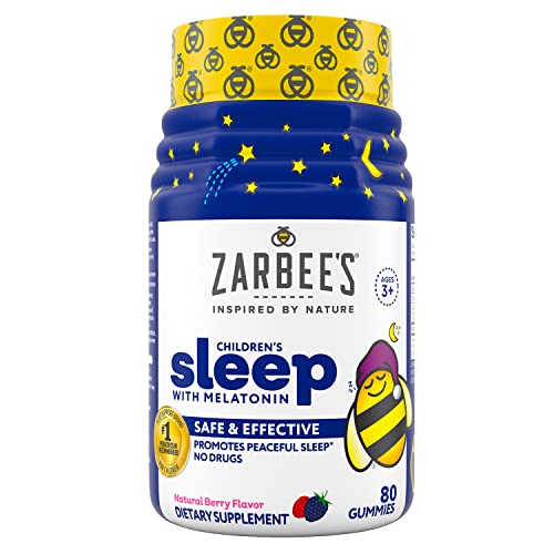 Zarbee's Kids Sleep Supplement - 1mg Melatonin Gummies for Peaceful Sleep, Natural Berry - 80 Count