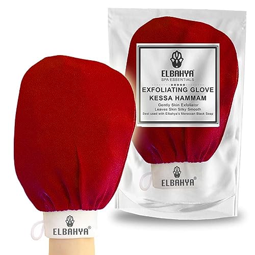 Elbahya Exfoliating Mitt - Removes Dead Skin & Keratosis Pilaris, 100% Viscose Fiber - Red