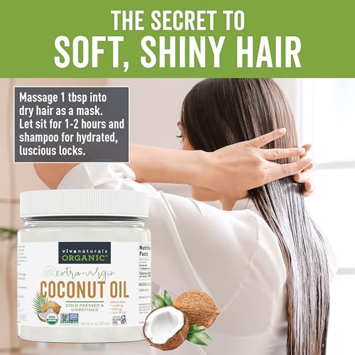 Viva Naturals Coconut Oil - Nourishing Hair & Skin Moisturizer, USDA Organic - 16 fl oz