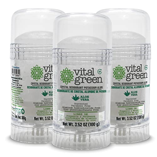 Vital Green Crystal Deodorant - 24-Hour Protection, Aloe Vera, Unscented, 3 Pack - 3.53 oz