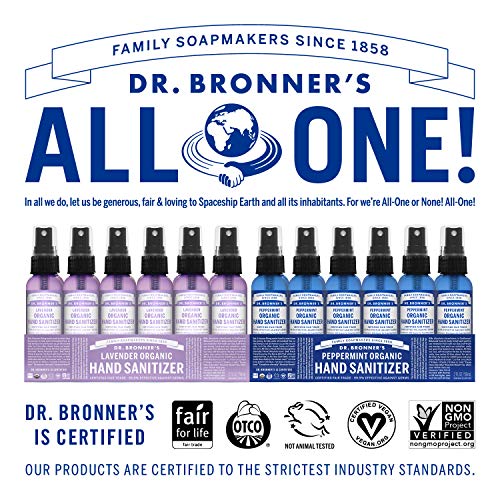 Dr. Bronner's Organic Hand Sanitizer Spray - Cleans & Moisturizes, No Harsh Chemicals - 2oz, 6-Pack