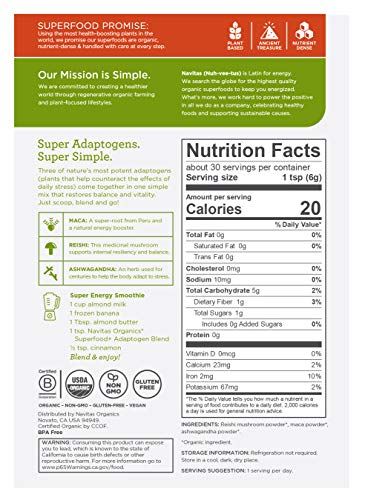 Navitas Organics Superfood+ Adaptogen Blend - Stress Support, Organic, Non-GMO, Vegan - 6.3oz