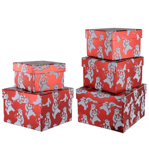 PAPER FAIR Gift Set - Decorative Polar Bear Candy Cane Boxes, Reusable & Stackable - 5 Sizes