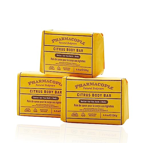 Pharmacopia Citrus Body Bar - Hydrating Soap with Natural Oils, Vegan, 4.4oz, Pack of 3