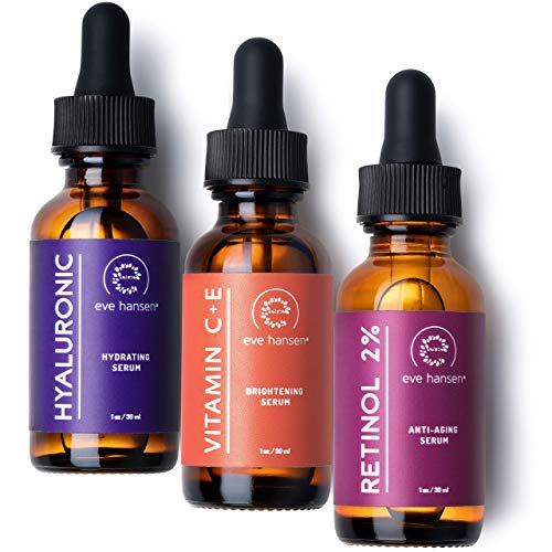 Eve Hansen Skin Care Set - Hydrating & Anti-Aging Serums with Vitamin C, E, Hyaluronic Acid - 3x1 oz
