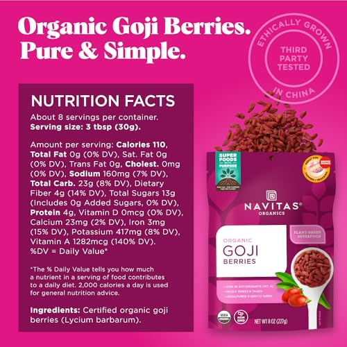 Navitas Organics Goji Berries - Antioxidant-Rich, Organic, Non-GMO - 8 oz, 8 Servings