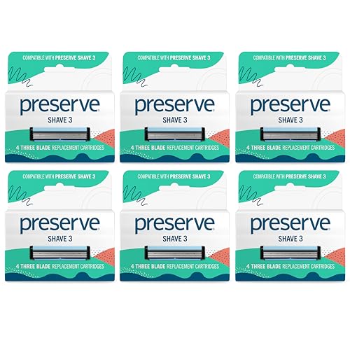 Preserve Shave 3 Razor Cartridge - Titanium-Coated Blades, Vitamin E & Aloe - 24 Count