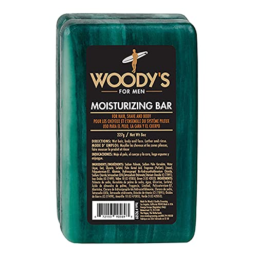 Woody's 3-in-1 Moisturizing Bar - Hydrating Soap for Hair, Shave & Body, Peppermint Scent - 8oz