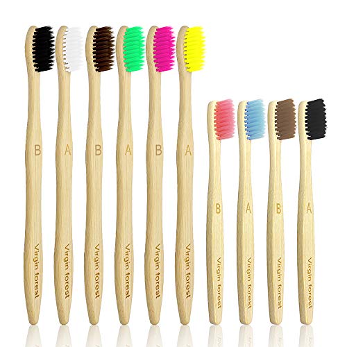 Virgin Forest Kids Bamboo Toothbrush - Soft Bristles, BPA-Free, 10 Pack for All Ages