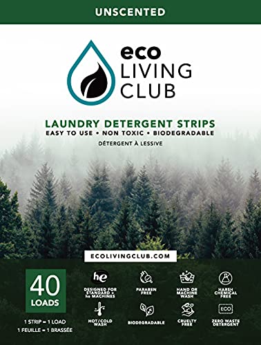 Eco Living Club Laundry Detergent Sheets - Hypoallergenic, Plastic-Free, Biodegradable - 40 Strips