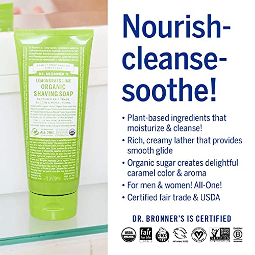 Dr Bronner Shaving Soap - Certified Fair Trade, Natural Ingredients, Lemongrass Lime - 7oz