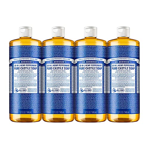 Dr. Bronner's Pure-Castile Liquid Soap - Organic Oils, 18-in-1 Uses, Vegan, 32oz 4-Pack