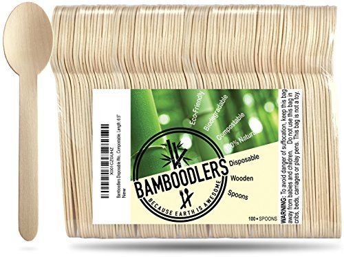 Bamboodlers Disposable Wooden Spoons - Non-Toxic, Chic Design, 100% Biodegradable - Pack of 100