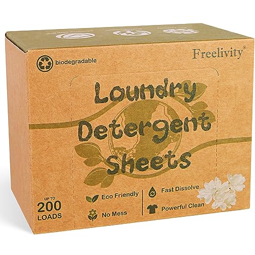 Freelivity Laundry Detergent Sheets - Deep Clean, Hypoallergenic & Plastic-Free - 200 Sheets