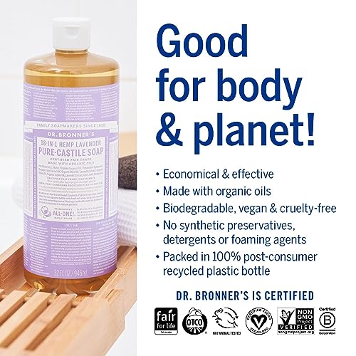 Dr. Bronner's Pure-Castile Liquid Soap - Made with Organic Oils, Vegan, 32oz Lavender