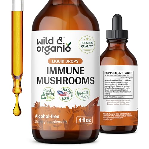 Wild & Organic Mushroom Supplement - 8-in-1 Immune Support, Alcohol-Free, 4 oz