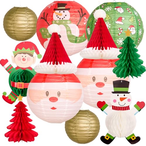 PAPER FAIR Decorative Accessory Set - 12 Holiday Lanterns, Recyclable Materials - Red, Green, Gold