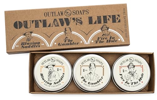 Outlaw Solid Cologne Gift Set - Wild West Scents, Handmade with Cruelty-Free Ingredients - 3x0.5oz