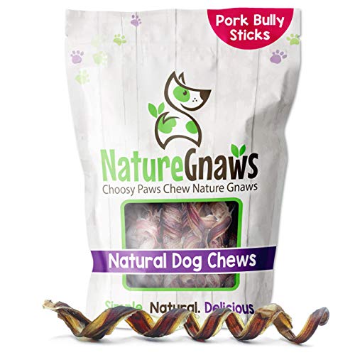 Nature Gnaws Dog Treats - Long Lasting Pork Chews, Rawhide-Free Dental Care - 12 Count 7-8"