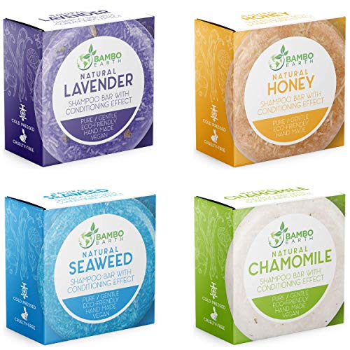 Natural Shampoo Bar Set - Restores Shine, Plant-Based Oils, Biodegradable Packaging - 4 Pack