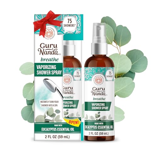 GuruNanda Breathe Vaporizing Shower Spray - Eucalyptus & Basil for Congestion Relief - 2 fl oz