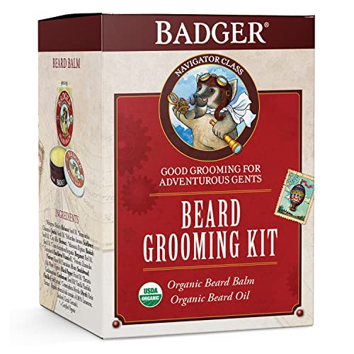 Badger Beard Grooming Set - Softens & Conditions with Organic Babassu & Jojoba Oils - 2 pcs