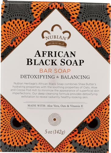 Nubian Heritage African Black Soap Bar - Treats Skin Issues, Detoxifying & Healing - 5oz