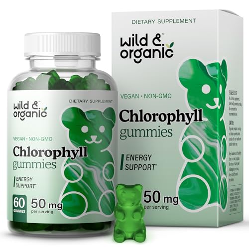 Wild & Organic Chlorophyll Gummies - Detox Support, Vegan Ingredients, Apple Flavor - 60 Count