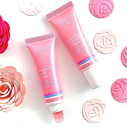 Nourish + Shine Lip Oil & Exfoliate + Moisturize Lip Balm Set - Hydration & Youthful Glow - 0.35oz