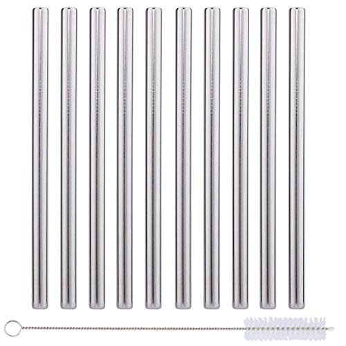 Impresa Stainless Steel Boba Straw Set - Durable, BPA-Free, Extra Wide - 10 Pack, 8.5" Long