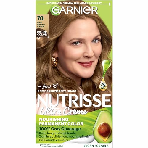 Garnier Hair Color Nutrisse Nourishing Creme - 100% Gray Coverage, Vegan, 70 Dark Natural Blonde