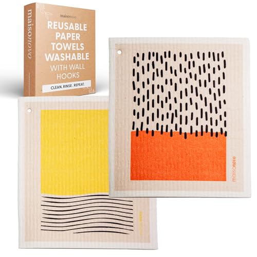 MAISONOVO Reusable Dish Cloths - Highly Absorbent, Quick-Drying, Washable - 2 Pack 7x7.4 inch