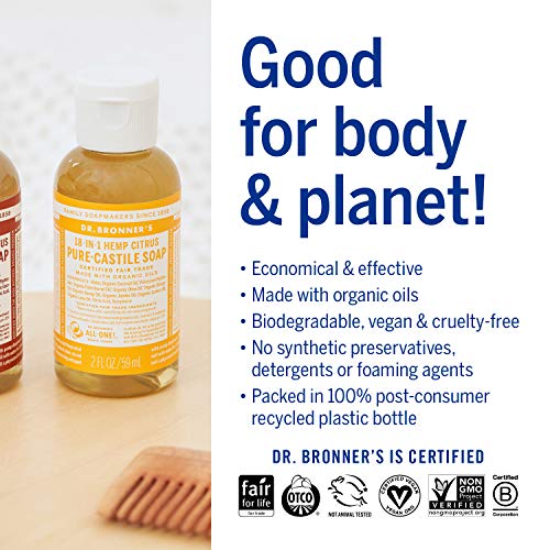 Dr. Bronner's Body Soap - Organic Oils, 18-in-1 Uses, Vegan, Non-GMO - Citrus, 2oz