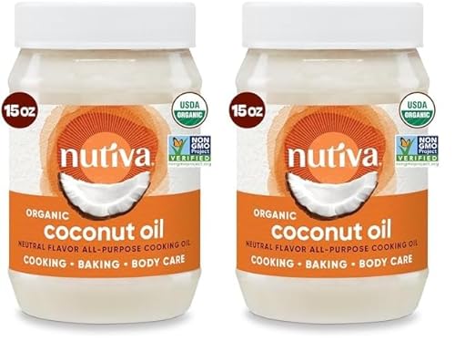 Nutiva Organic Coconut Oil - Pure, Non-GMO, Vegan, Great for Cooking & Skin - 15oz, Pack of 2