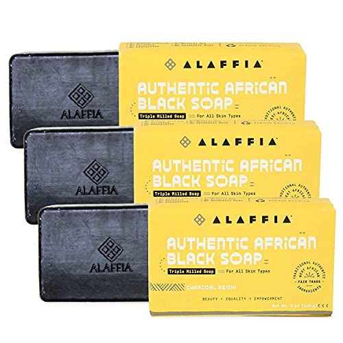 Alaffia African Black Soap Set - Detoxifying Charcoal Reishi, Fair Trade - 5oz (Pack of 3)