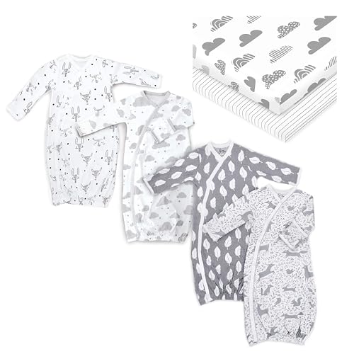 Cambria Baby Gift Set - Ultra Soft Organic Cotton Crib Sheets & Kimono Gowns, 0-6 Mo