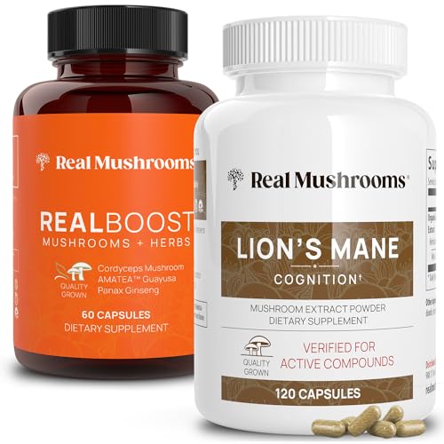 Real Mushrooms Mushroom Supplement Bundle - Energy, Vitality & Cognitive Support - 60ct & 120ct