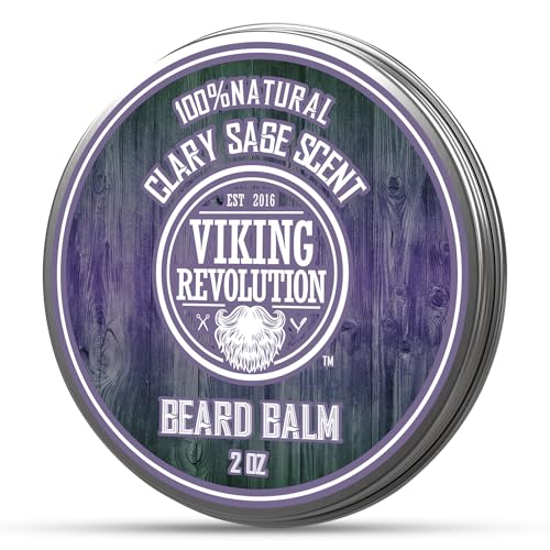 Viking Revolution Clary Sage Beard Balm - Softens & Tames, Natural Oils & Beeswax - 2oz