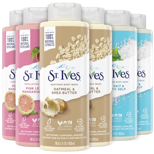 St. Ives Body Wash Variety Pack - Hydrating & Soothing with Natural Extracts - 16oz (6 Pack)