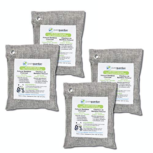 PureGuardian Bamboo Charcoal Air Purifying Bag - Absorbs Odors & Moisture, 4-Pack, 200g