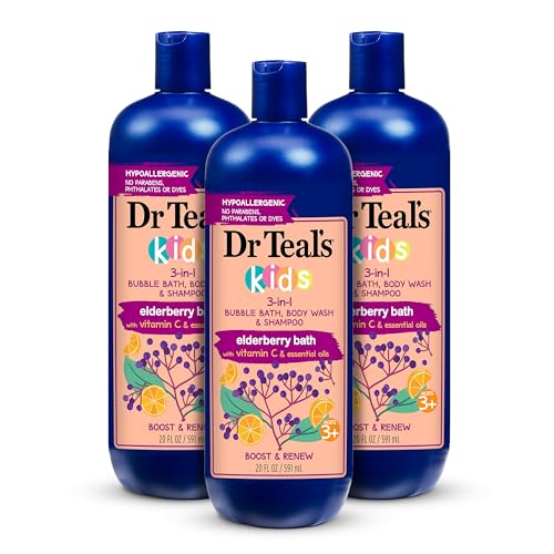 Dr Teal's Kids Bubble Bath - Boosts & Renews with Elderberry & Vitamin C, 20 fl oz (Pack of 3)