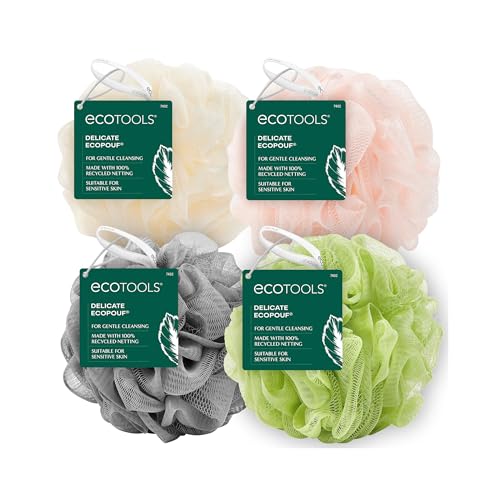 EcoTools Delicate EcoPouf 4 Pack - Gentle Exfoliation, 100% Recycled Materials - 60g Each