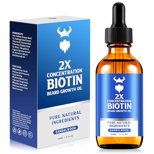 Beard Growth Oil - Biotin-Infused Softener with Argan & Jojoba, Moisturizing Sandalwood - 2oz