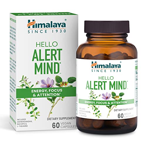 Himalaya Hello Alert Mind - Boost Energy, Focus & Attention, Vegan, Gluten Free - 60 Capsules