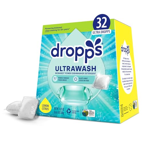 Dropps UltraWash Dishwasher Pods - Deep Clean, Lemon Citrus, Biobased, 32 Pods