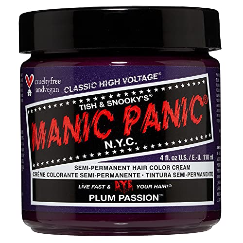 MANIC PANIC Plum Passion Hair Dye - Warm Purple with Red Undertones, Vegan & PPD Free - 4oz