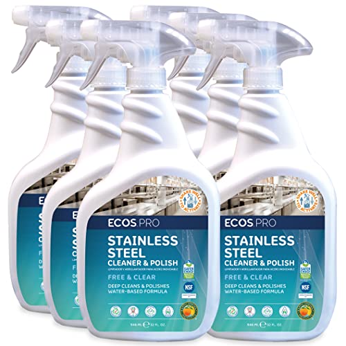 ECOS PRO Stainless Steel Cleaner - Biodegradable & pH Balanced, Pack of 6 - 32 FL Oz Each